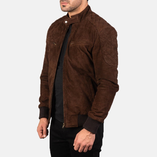 Sven Mocha Suede Bomber Jacket - Vox Leather