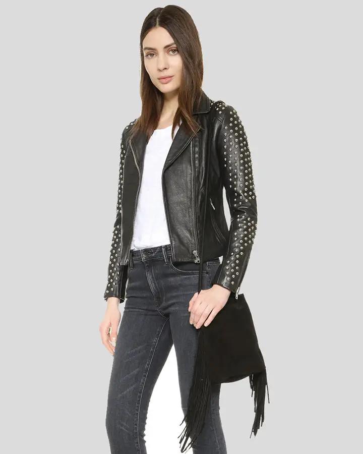 Taliyah Black Studded Leather Jacket - Rare Leather