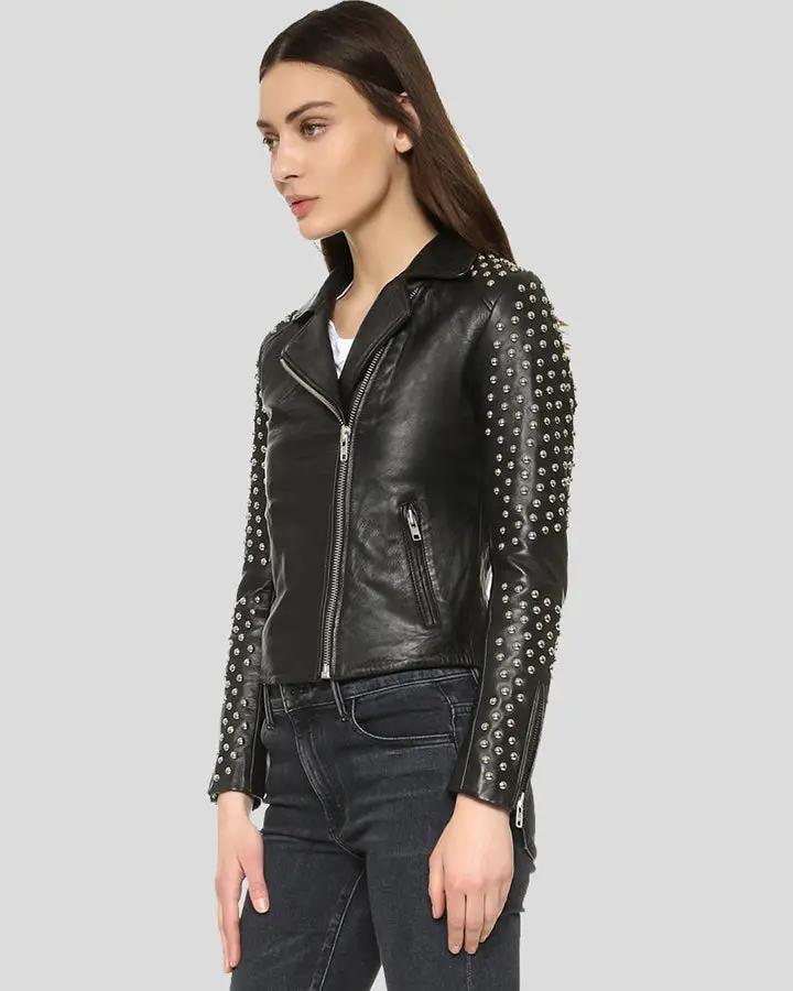Taliyah Black Studded Leather Jacket - Rare Leather