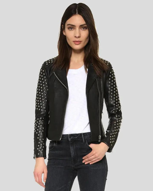Taliyah Black Studded Leather Jacket - Vox Leather