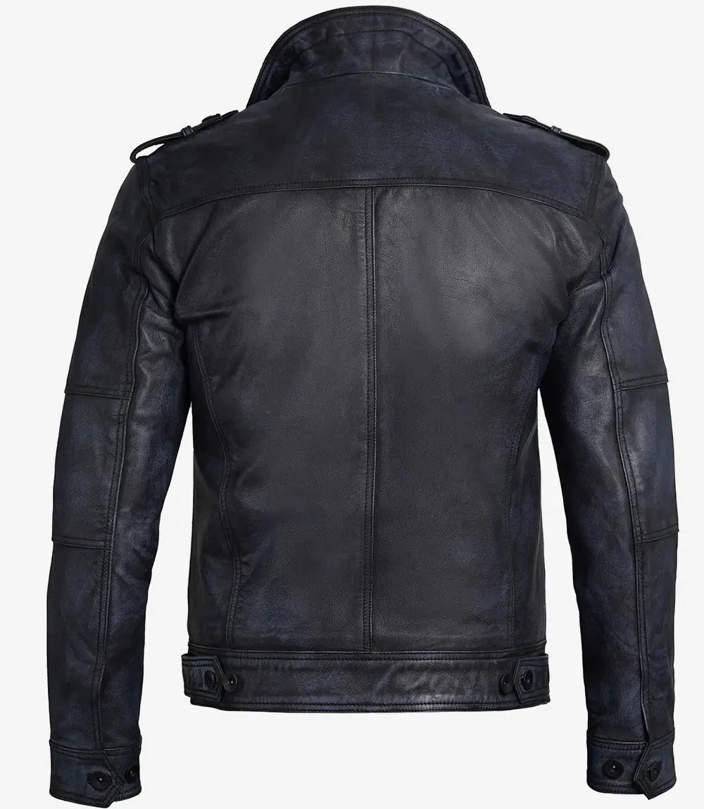 Tavares Mens Waxed Black Leather Biker Jacket - Rare Leather