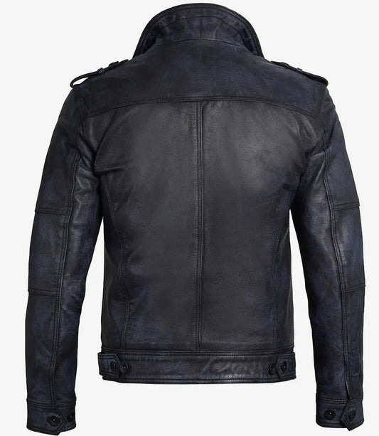 Tavares Mens Waxed Black Leather Biker Jacket - Vox Leather