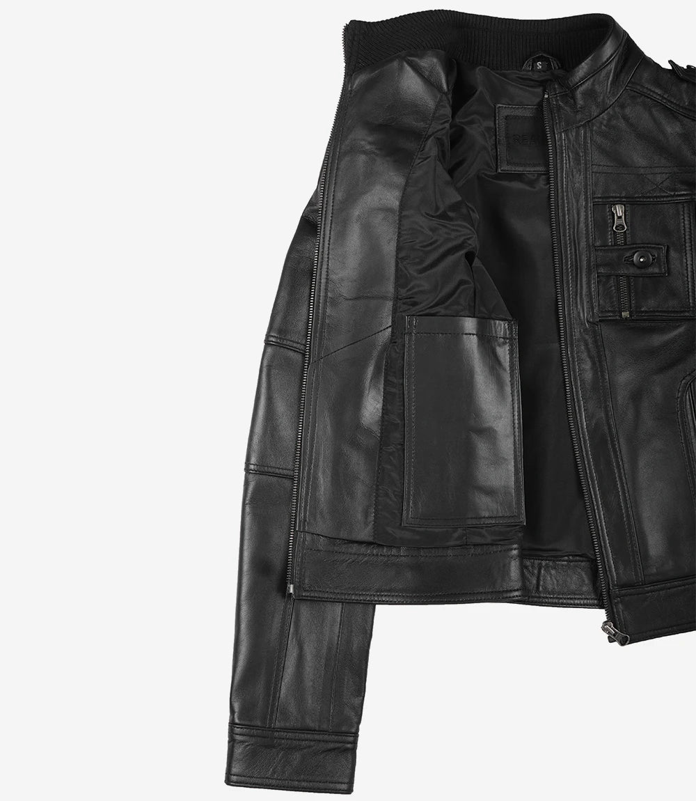 Tavares Womens Black Cafe Racer Leather Jacket - Rare Leather