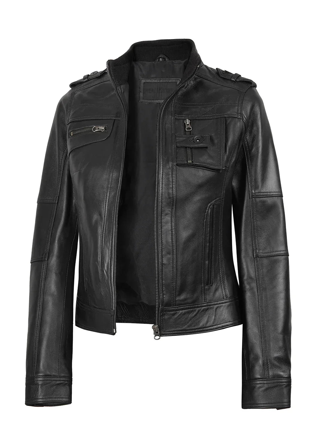 Tavares Womens Black Cafe Racer Leather Jacket - Rare Leather