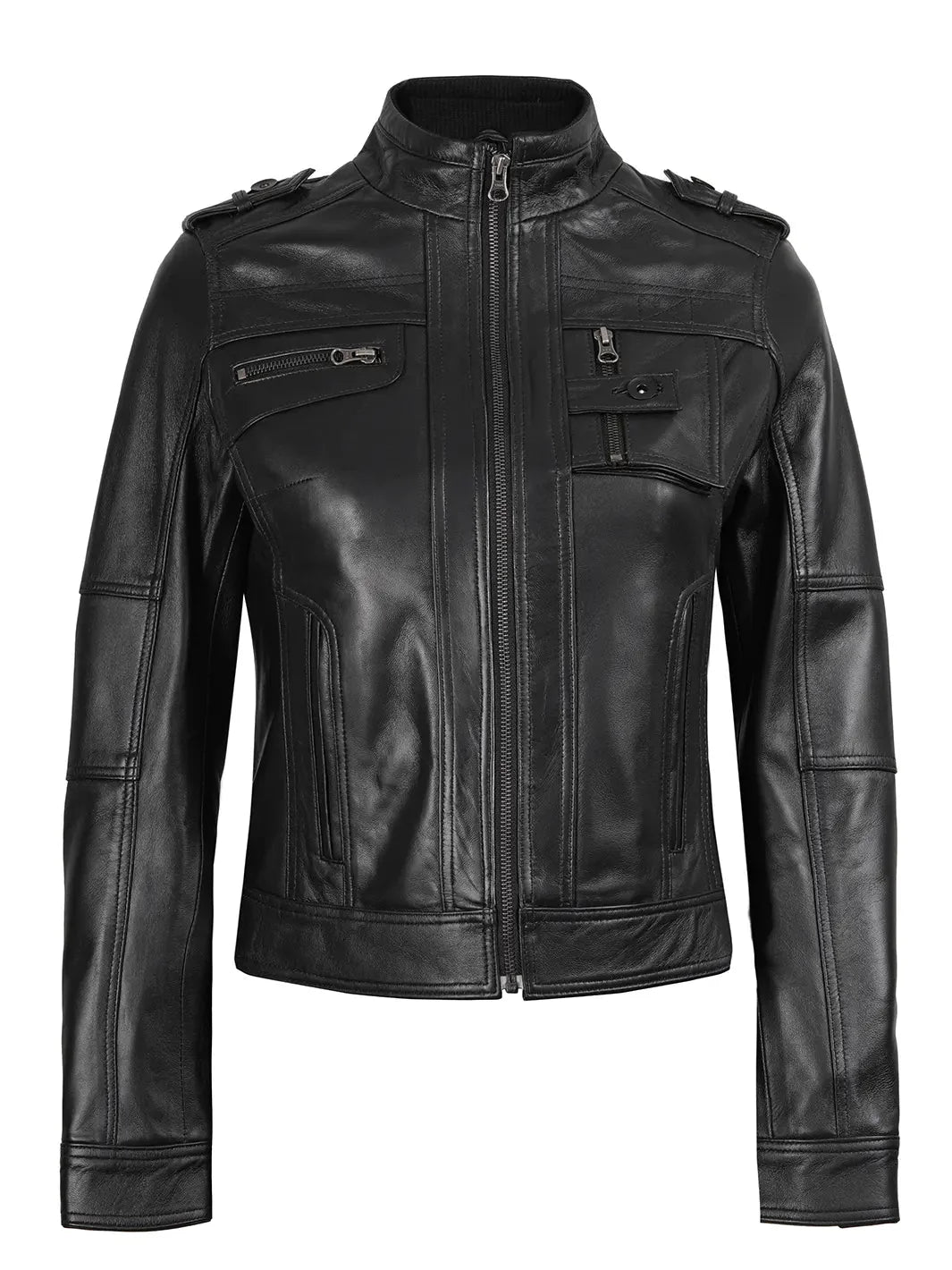 Tavares Womens Black Cafe Racer Leather Jacket - Rare Leather