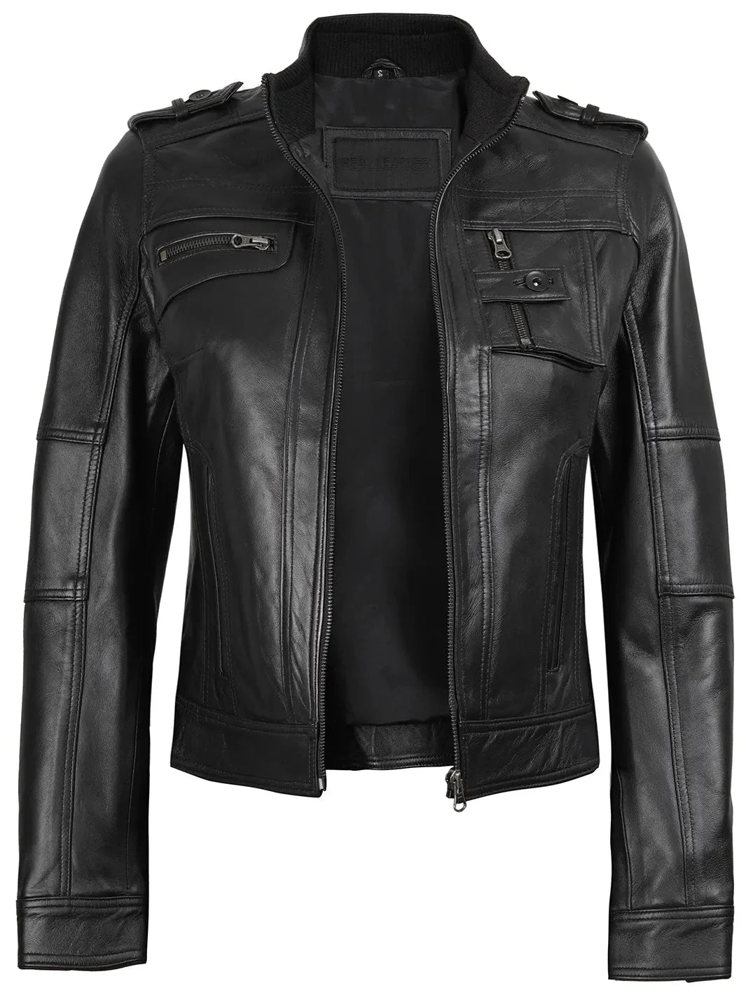 Tavares Womens Black Cafe Racer Leather Jacket - Rare Leather