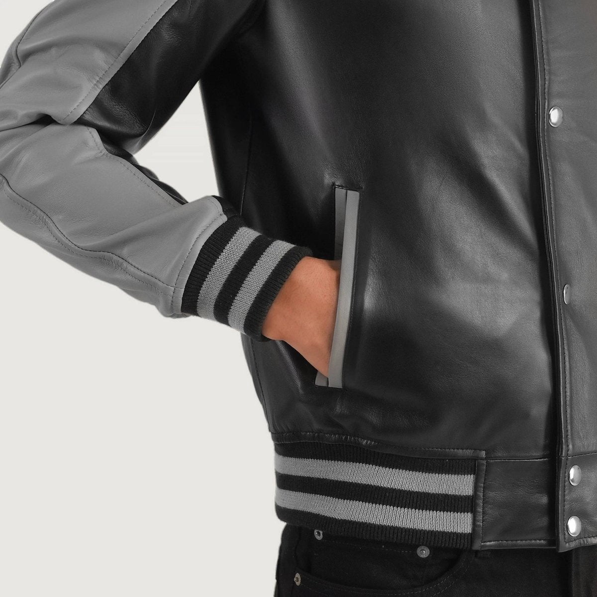 Terrance Black & Grey Leather Varsity Jacket - Vox Leather