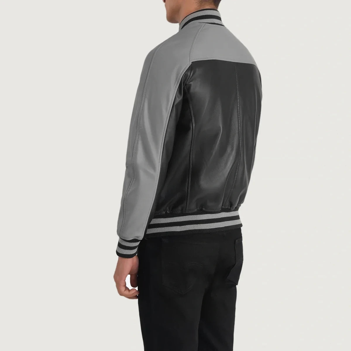 Terrance Black & Grey Leather Varsity Jacket - Vox Leather