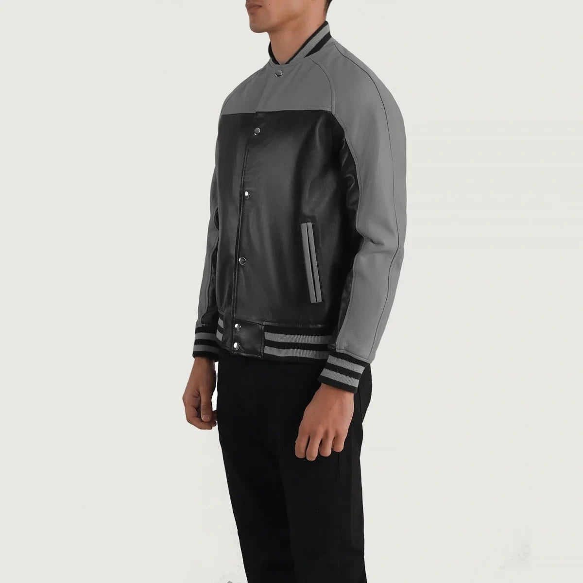 Terrance Black & Grey Leather Varsity Jacket - Vox Leather