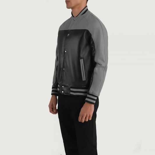 Terrance Black & Grey Leather Varsity Jacket - Vox Leather