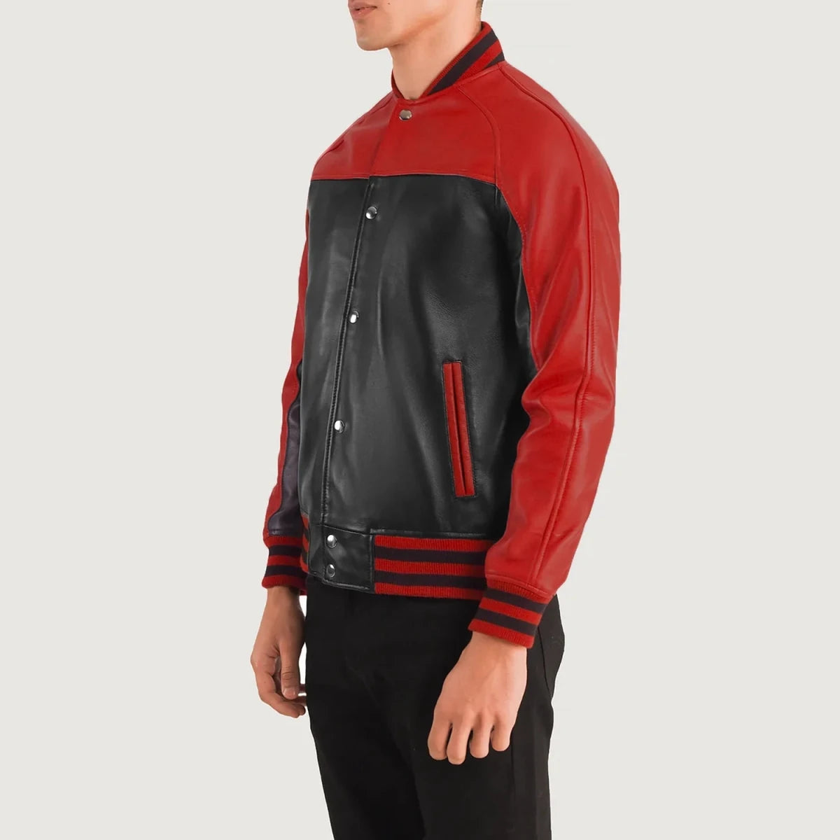 Terrance Black & Red Leather Varsity Jacket - Vox Leather