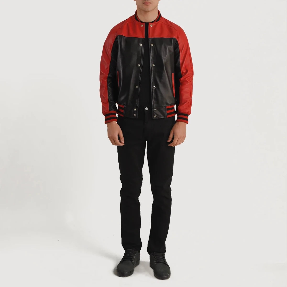 Terrance Black & Red Leather Varsity Jacket - Vox Leather