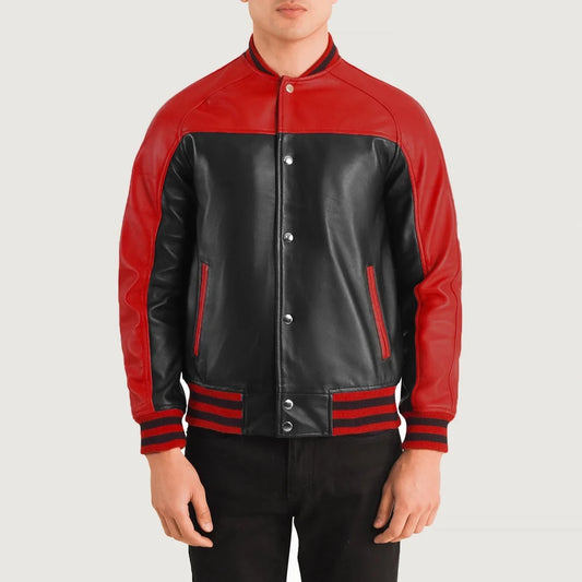 Terrance Black & Red Leather Varsity Jacket - Vox Leather