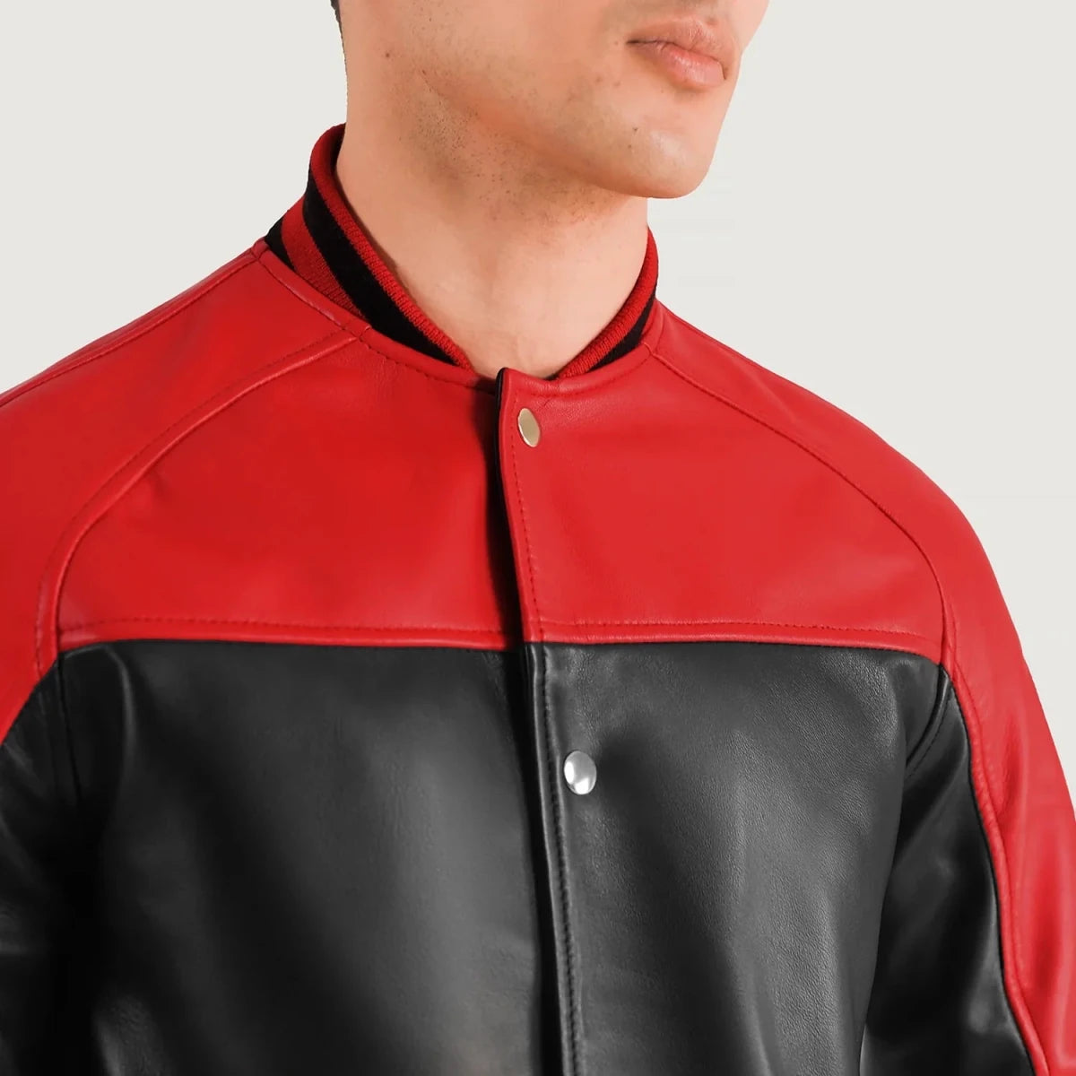 Terrance Black & Red Leather Varsity Jacket - Vox Leather