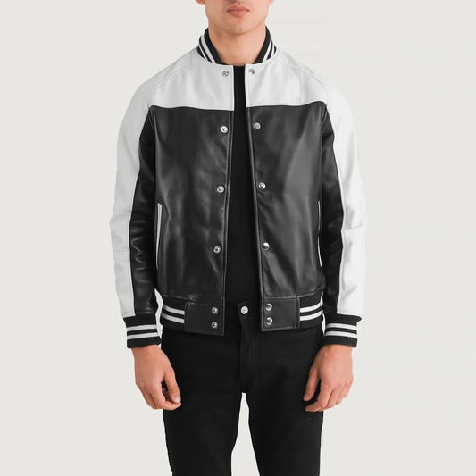 Terrance Black & White Leather Varsity Jacket - Vox Leather