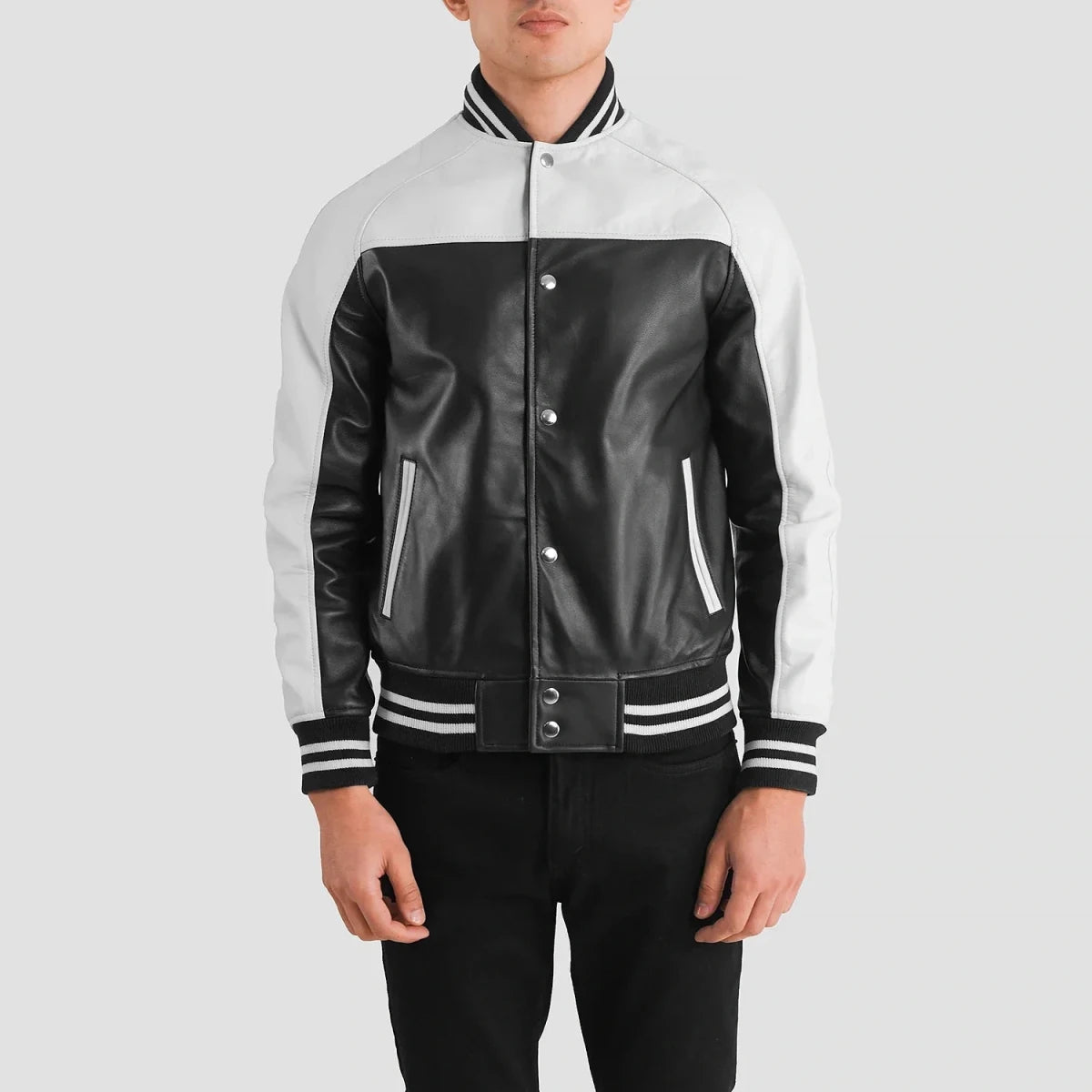 Terrance Black & White Leather Varsity Jacket - Vox Leather