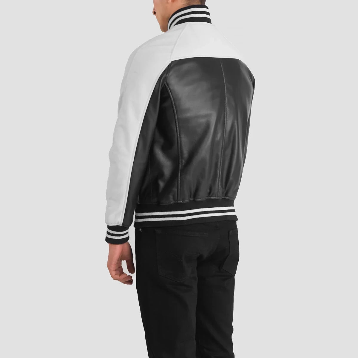 Terrance Black & White Leather Varsity Jacket - Vox Leather