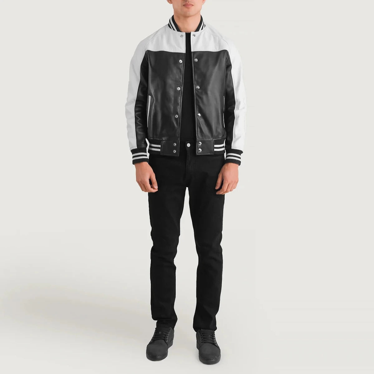 Terrance Black & White Leather Varsity Jacket - Vox Leather