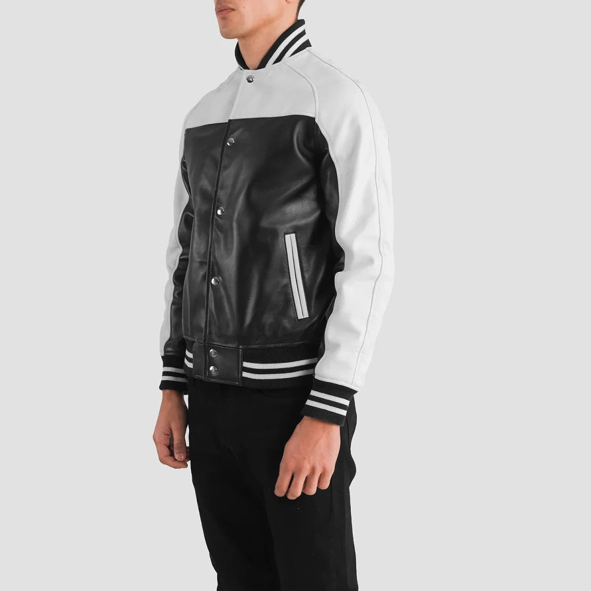 Terrance Black & White Leather Varsity Jacket - Vox Leather