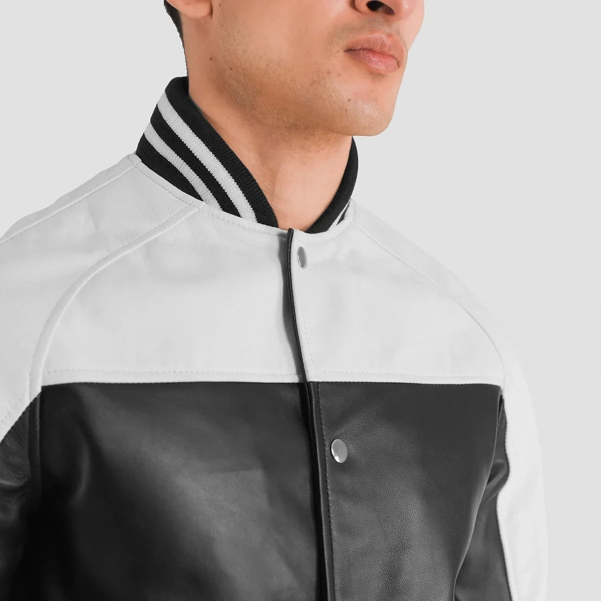 Terrance Black & White Leather Varsity Jacket - Vox Leather