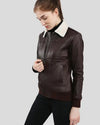 Thalia Brown Bomber Leather Jacket with Fur - Rare Leather
