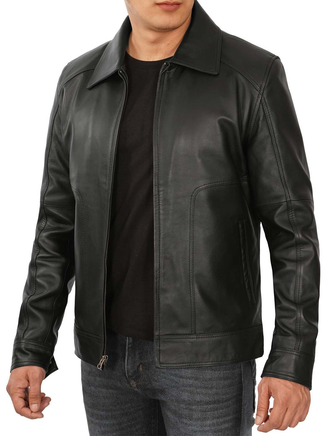 Thomas Men's Black Harrington Vintage Leather Jacket - Rare Leather