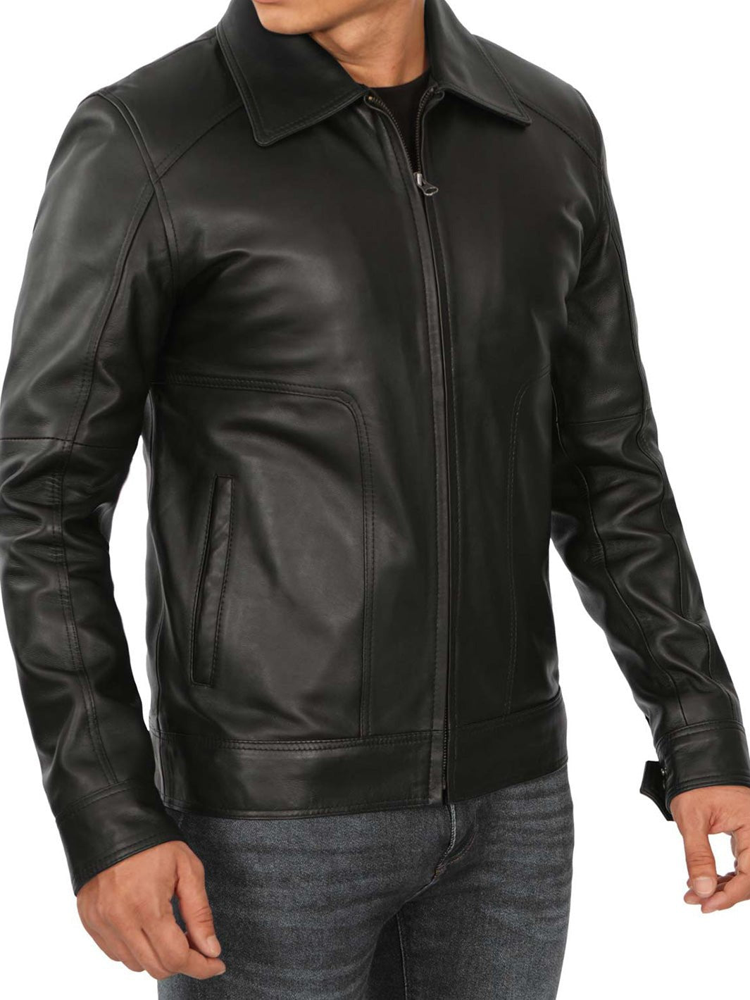 Thomas Men's Black Harrington Vintage Leather Jacket - Rare Leather