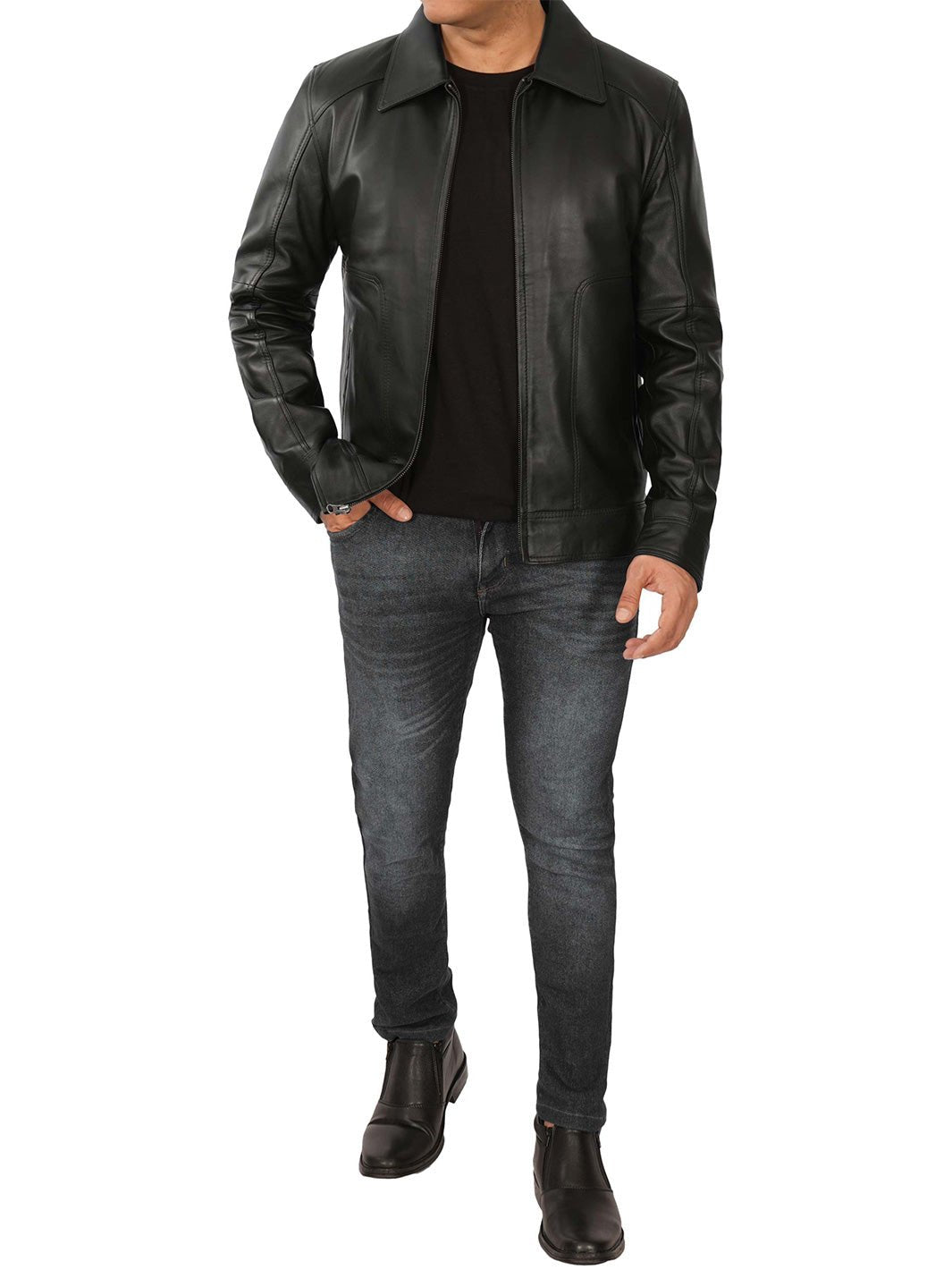 Thomas Men's Black Harrington Vintage Leather Jacket - Rare Leather