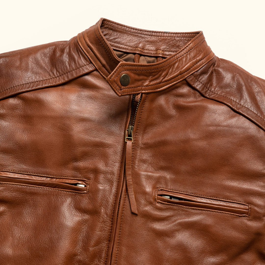Thompson Leather Moto Jacket | Whiskey Brown - Vox Leather