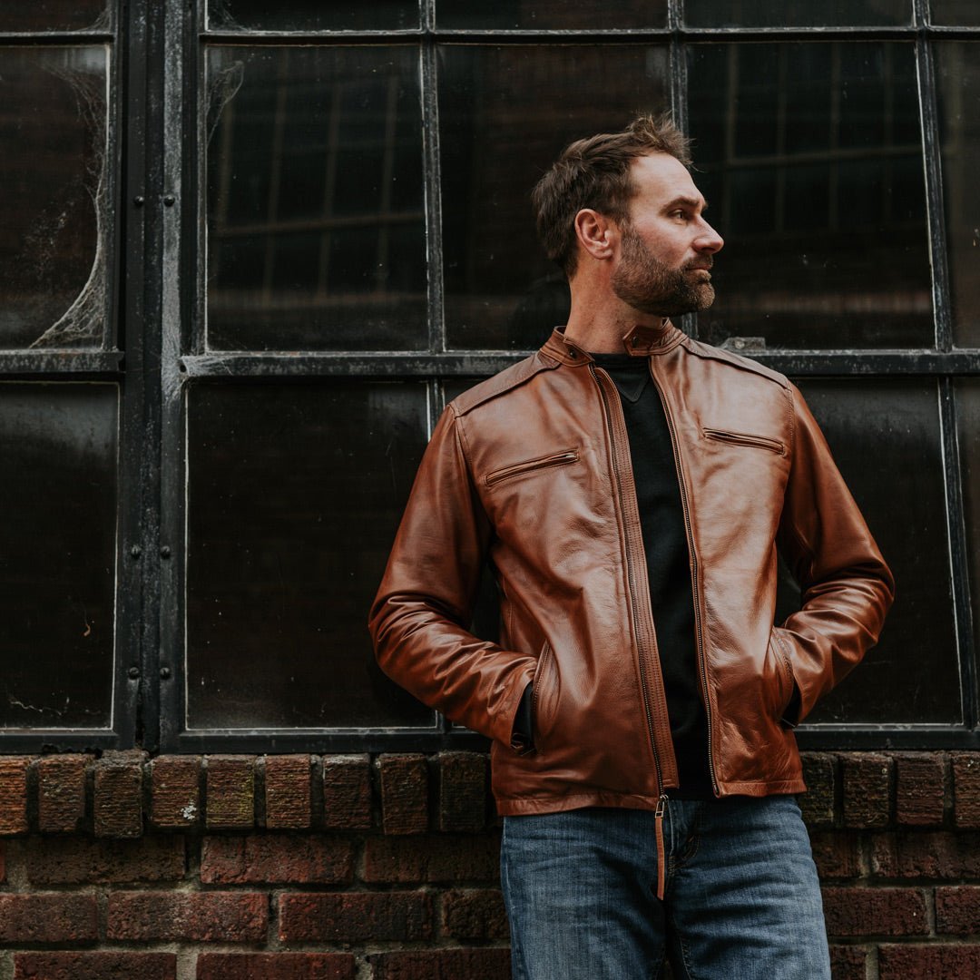 Thompson Leather Moto Jacket | Whiskey Brown - Vox Leather