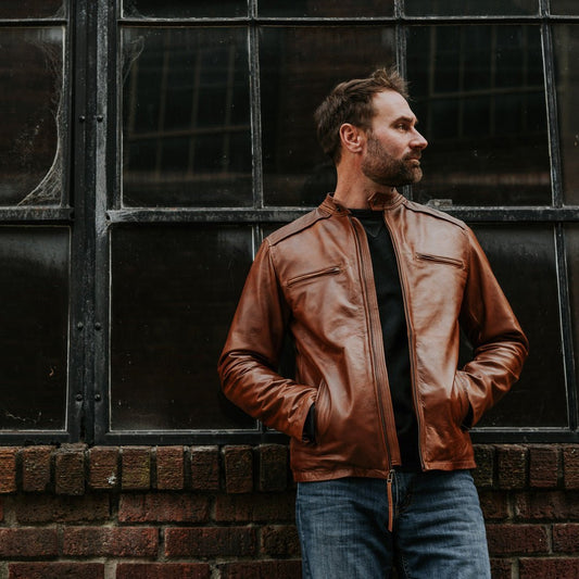 Thompson Leather Moto Jacket | Whiskey Brown - Vox Leather