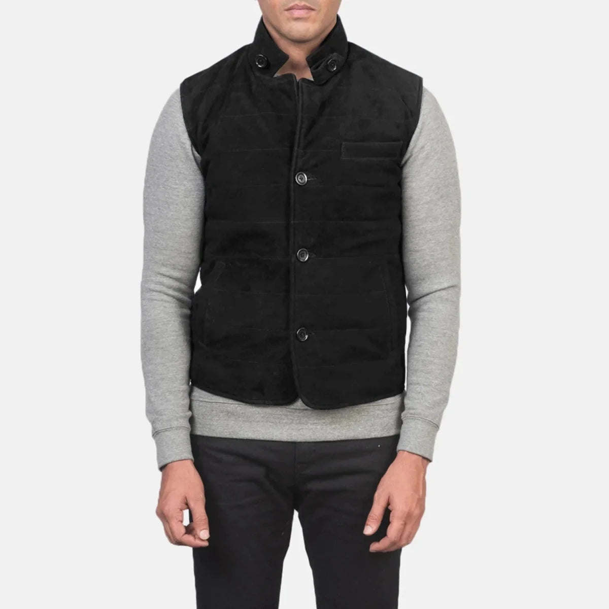 Tony Black Suede Vest - Vox Leather