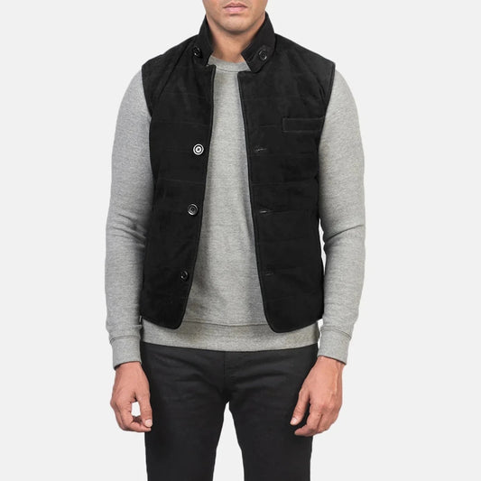 Tony Black Suede Vest - Vox Leather