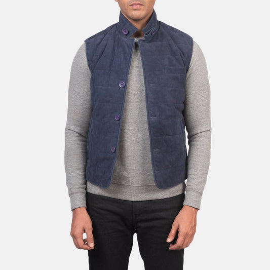 Tony Blue Suede Vest - Vox Leather