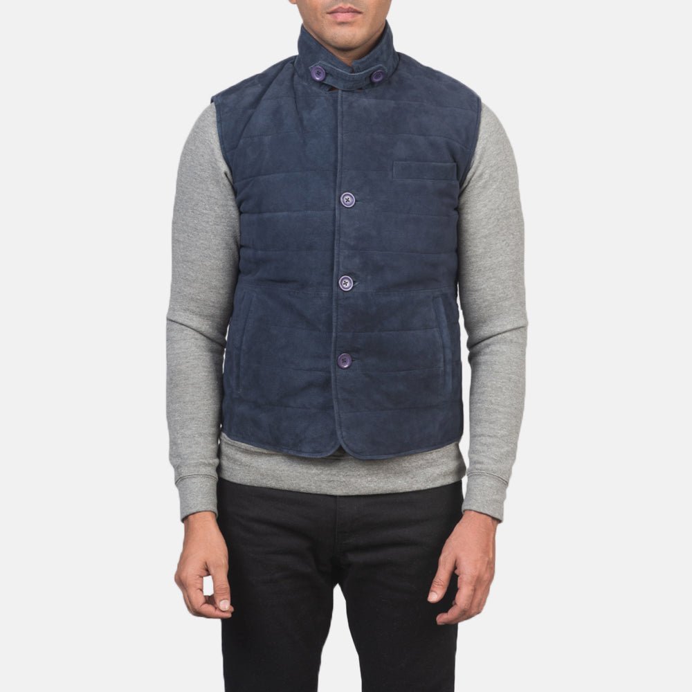 Tony Blue Suede Vest - Vox Leather
