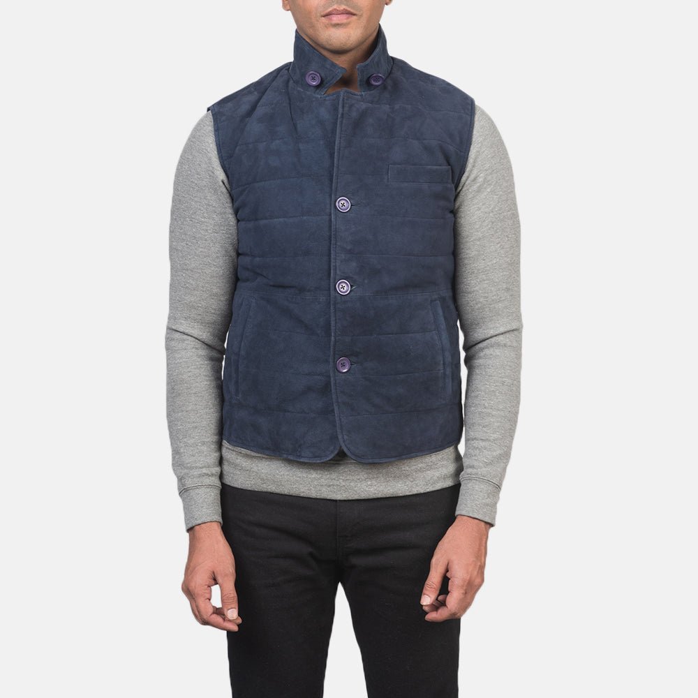 Tony Blue Suede Vest - Vox Leather