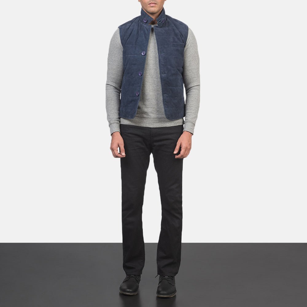 Tony Blue Suede Vest - Vox Leather
