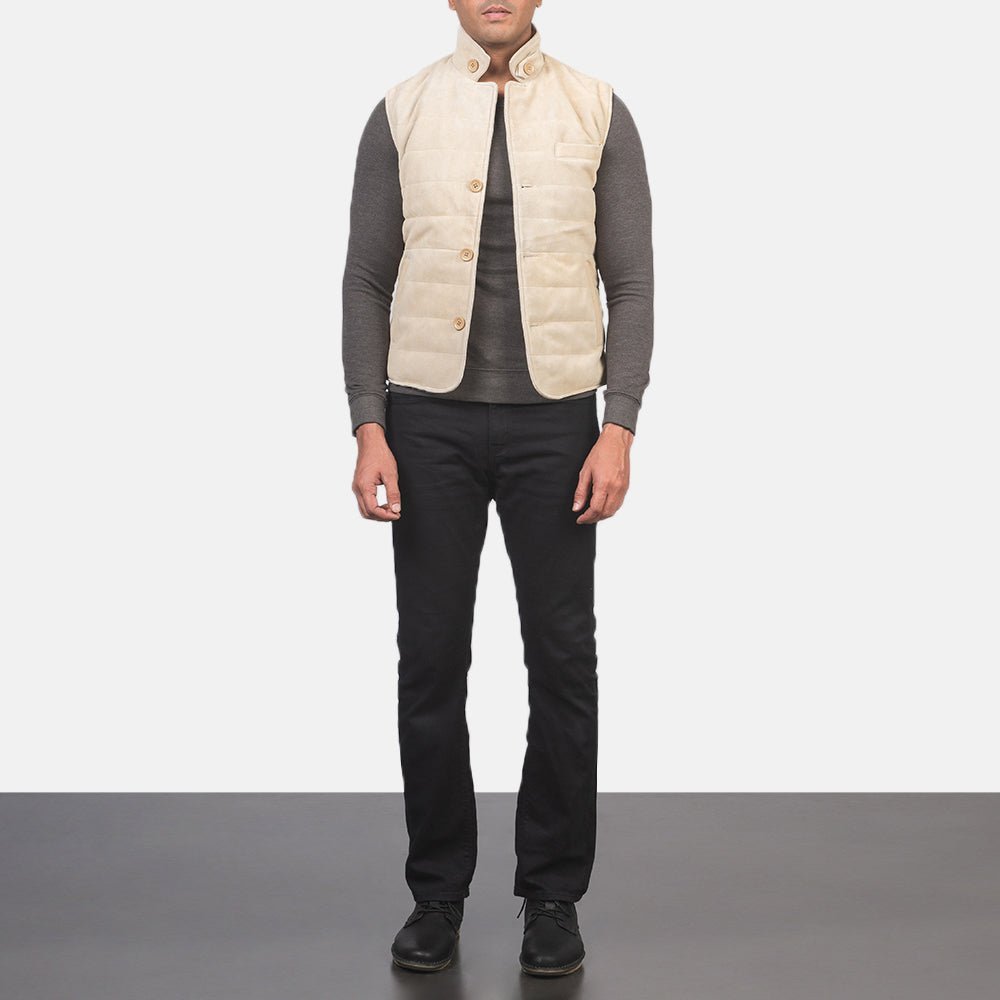 Tony Off-White Suede Vest - Vox Leather