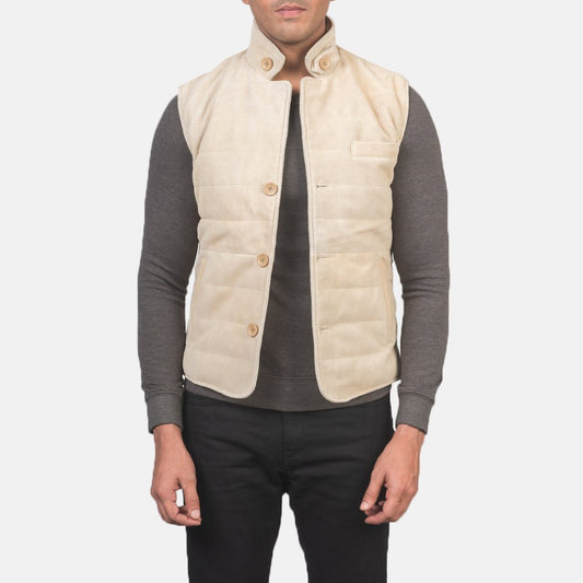 Tony Off-White Suede Vest - Vox Leather