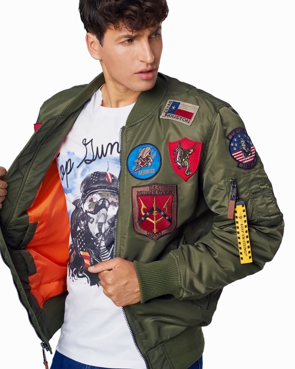 TOP GUN MA-1 NYLON BOMBER JACKET WITH PATCHES - Vox Leather