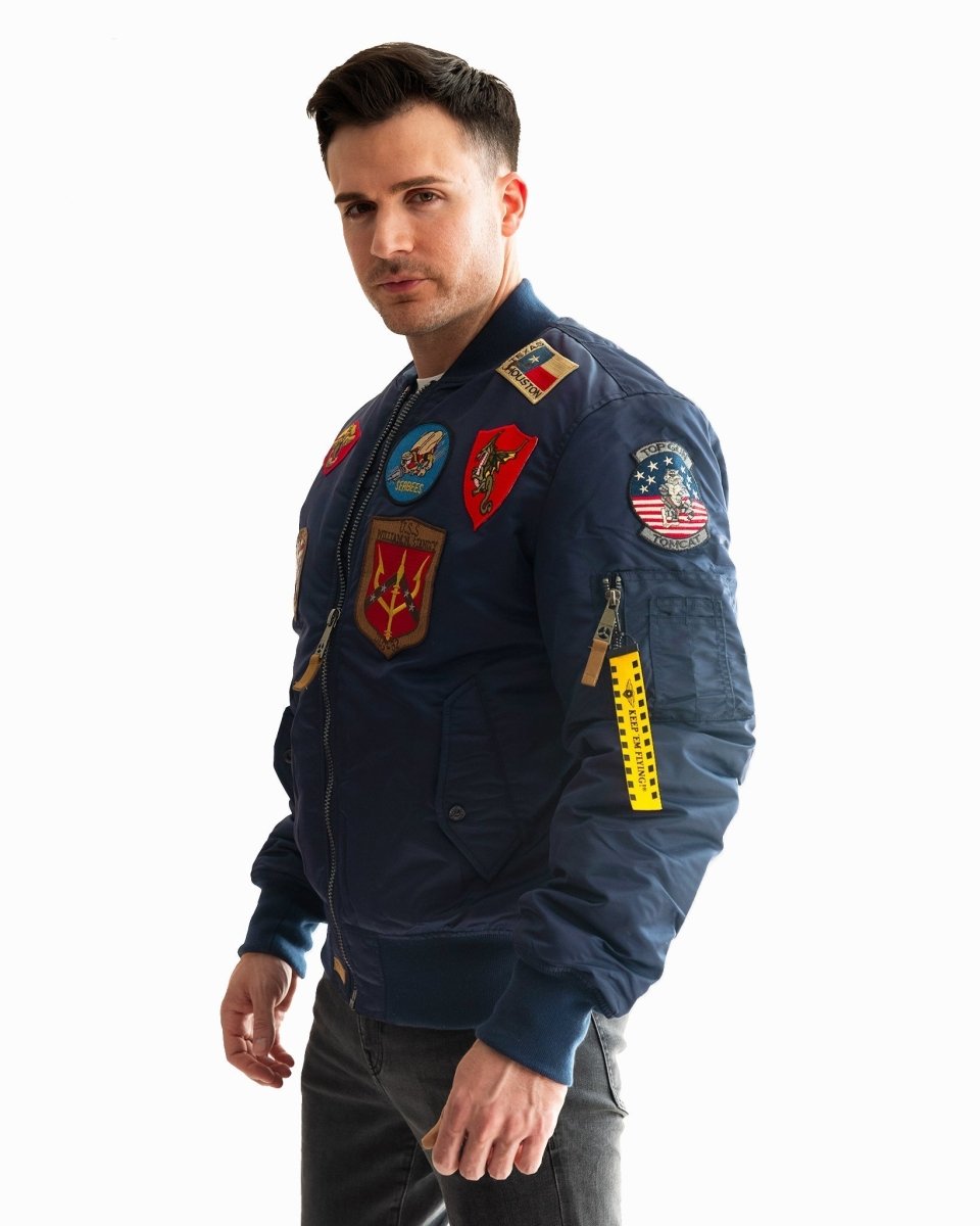 TOP GUN MA-1 NYLON BOMBER JACKET WITH PATCHES - Vox Leather