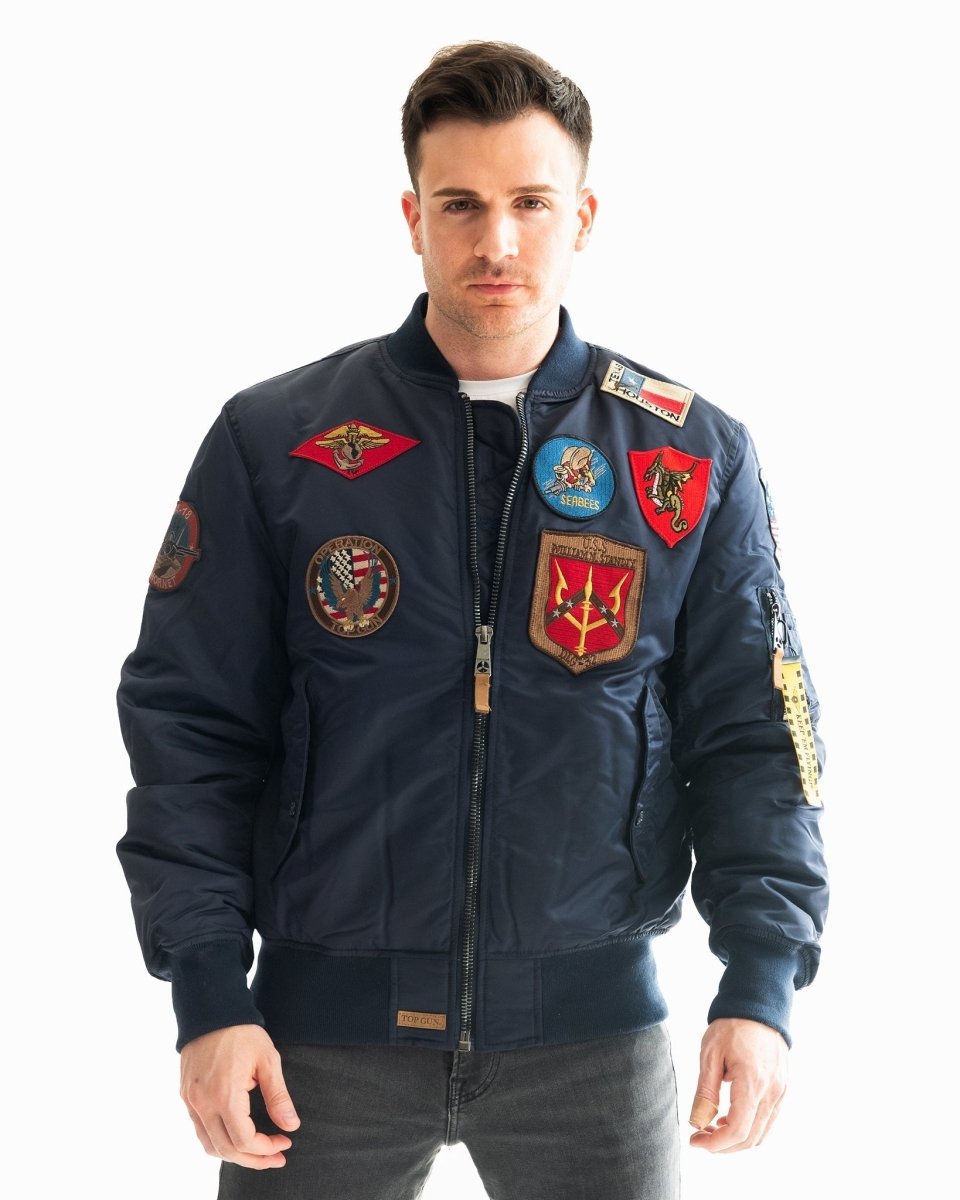 TOP GUN MA-1 NYLON BOMBER JACKET WITH PATCHES - Vox Leather
