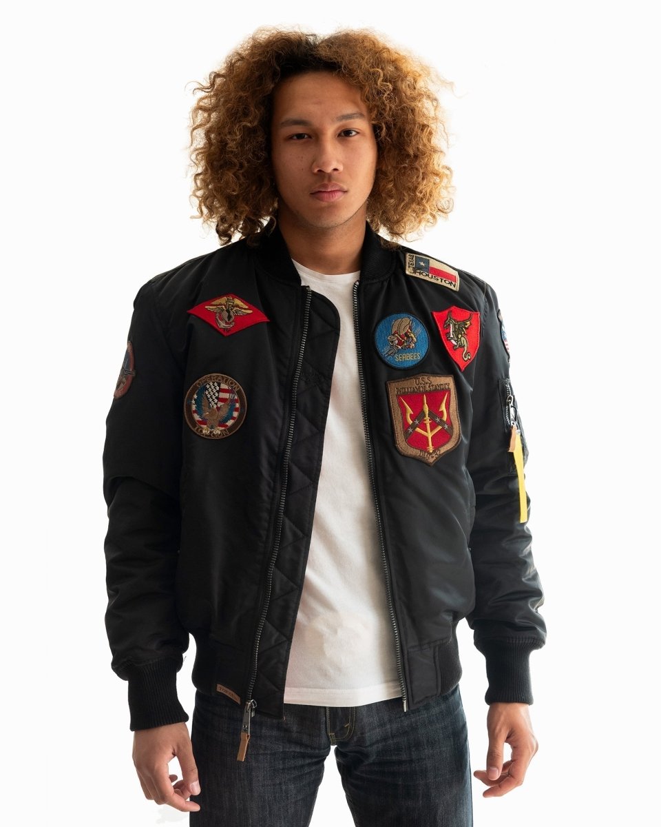 TOP GUN MA-1 NYLON BOMBER JACKET WITH PATCHES - Vox Leather