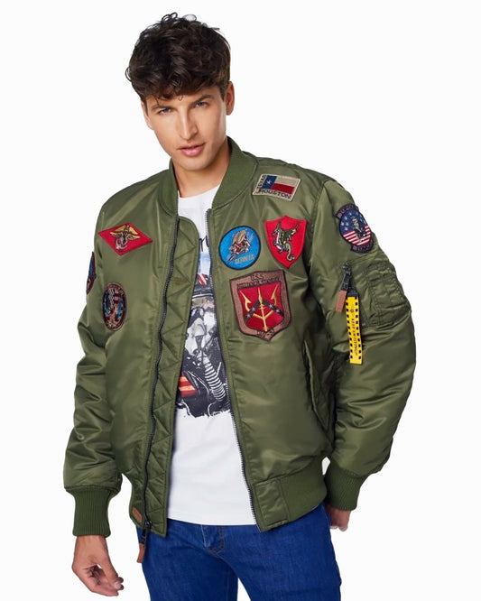 TOP GUN MA-1 NYLON BOMBER JACKET WITH PATCHES - Vox Leather