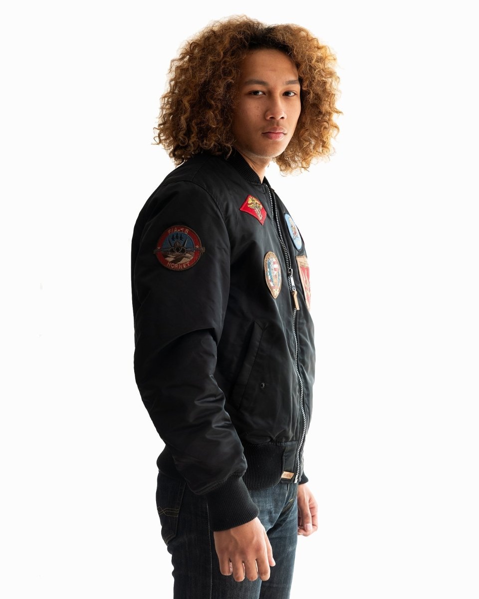 TOP GUN MA-1 NYLON BOMBER JACKET WITH PATCHES - Vox Leather