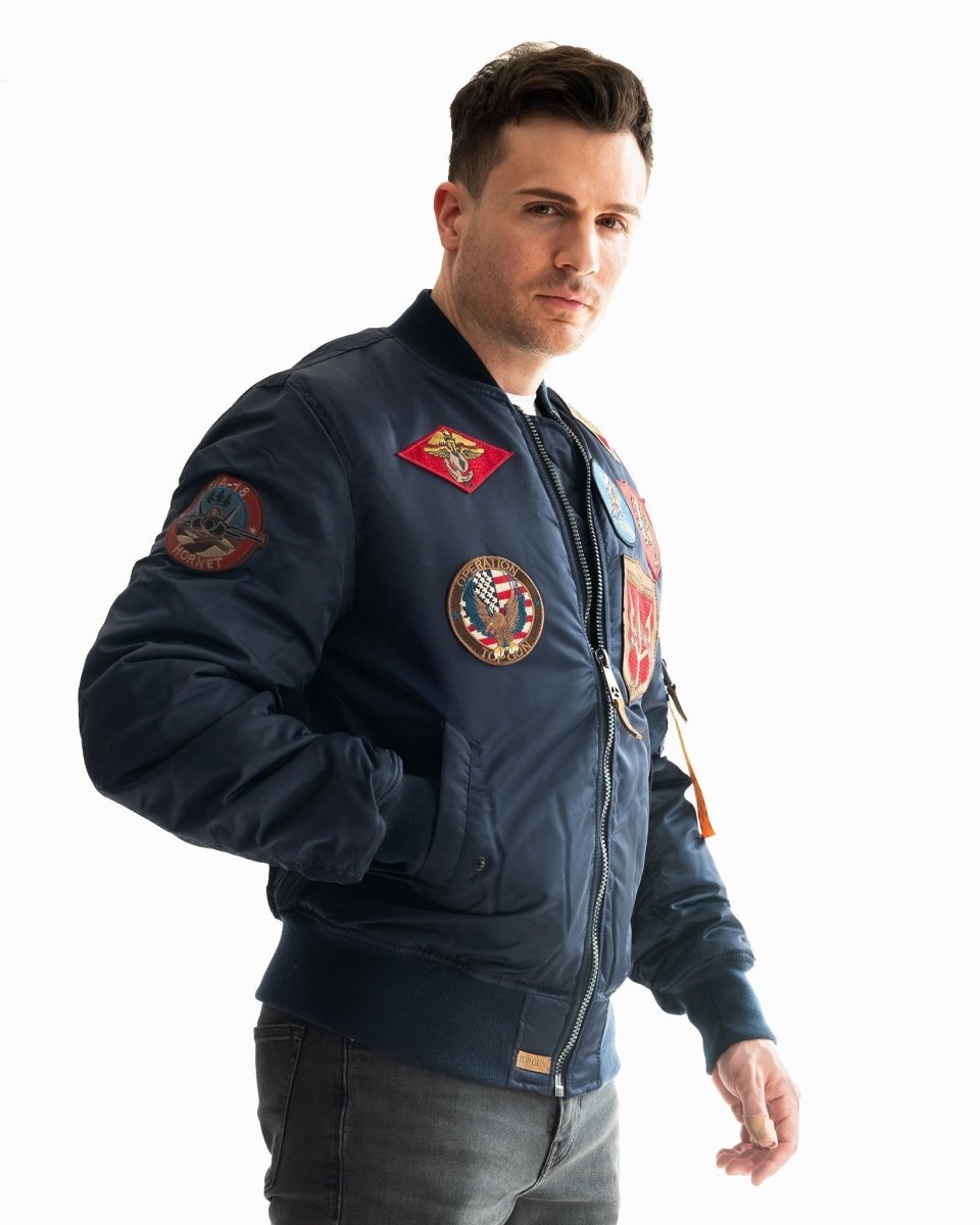 TOP GUN MA-1 NYLON BOMBER JACKET WITH PATCHES - Vox Leather