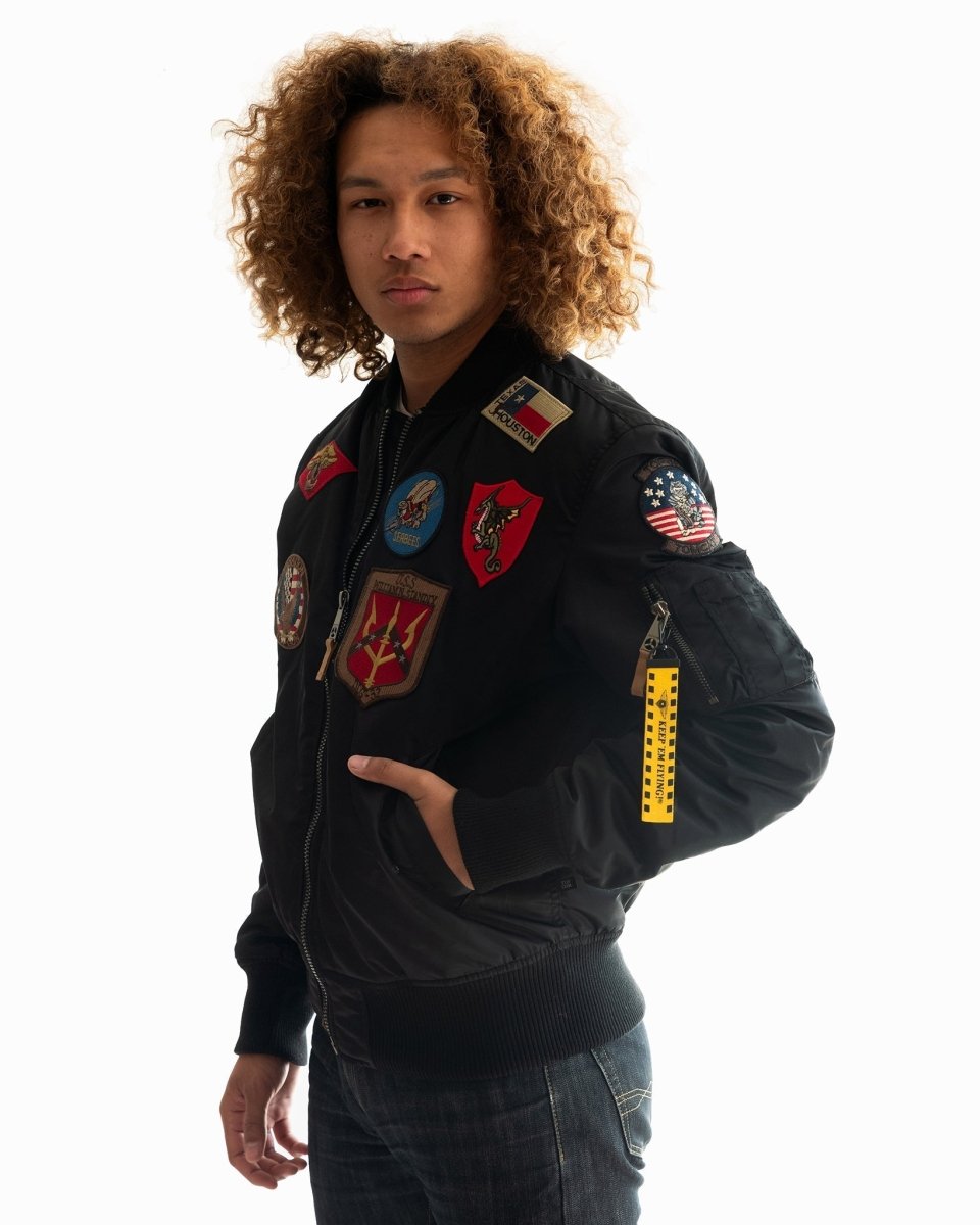 TOP GUN MA-1 NYLON BOMBER JACKET WITH PATCHES - Vox Leather