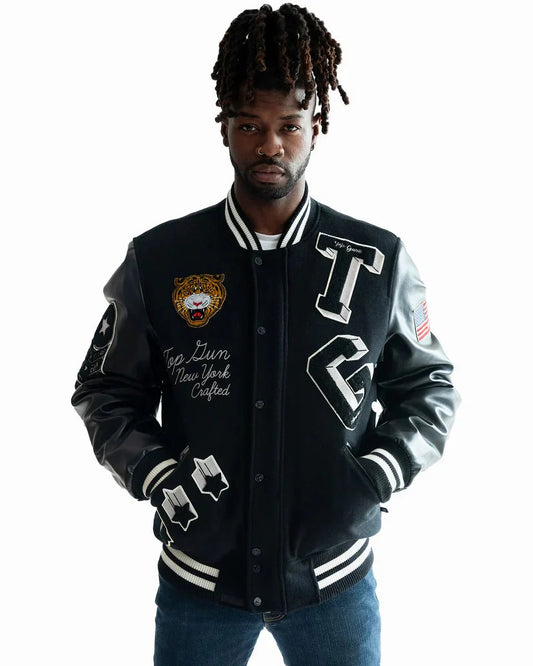 TOP GUN MEN'S TIGER VARSITY JACKET - Rare Leather