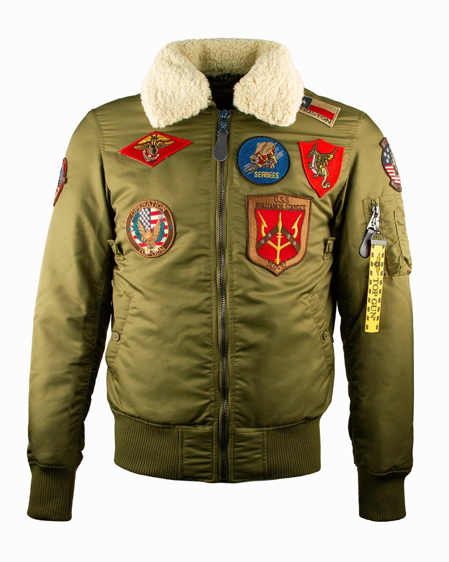 TOP GUN OFFICIAL B - 15 MEN'S FLIGHT BOMBER JACKET WITH PATCHES - Rare Leather