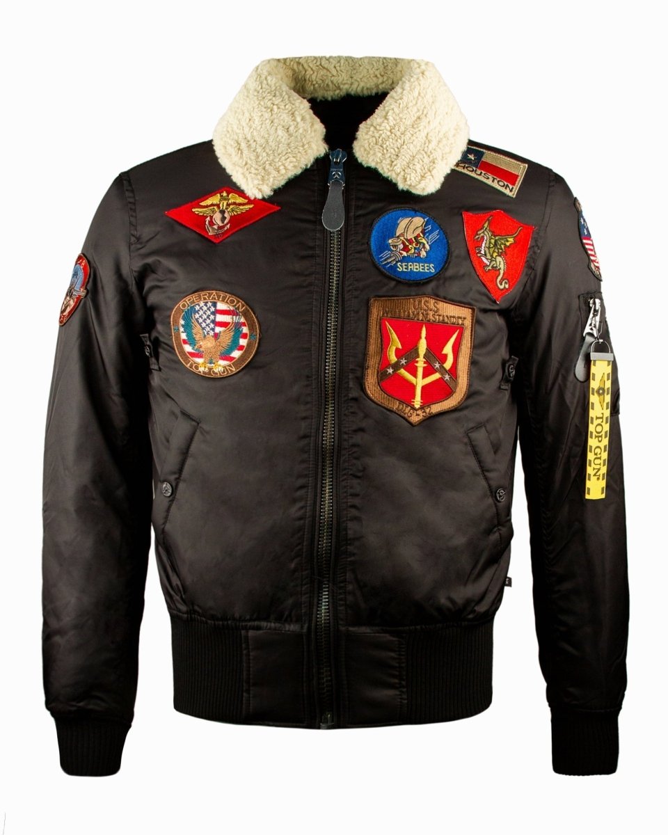 TOP GUN OFFICIAL B-15 MEN'S FLIGHT BOMBER JACKET WITH PATCHES - Vox Leather